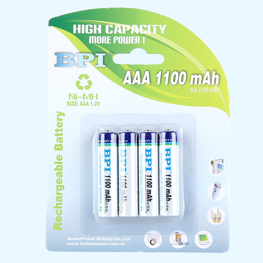 BPI跨境電商用1100mAh 1.2V高容量鎳氫7號可充電電池低內(nèi)阻AAA電池,用于搖控器、兒童玩具、無限鼠鍵套